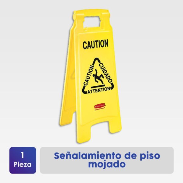 Señal de piso mojado plegable y estable, ideal para prevenir accidentes y cumplir con normas de seguridad.