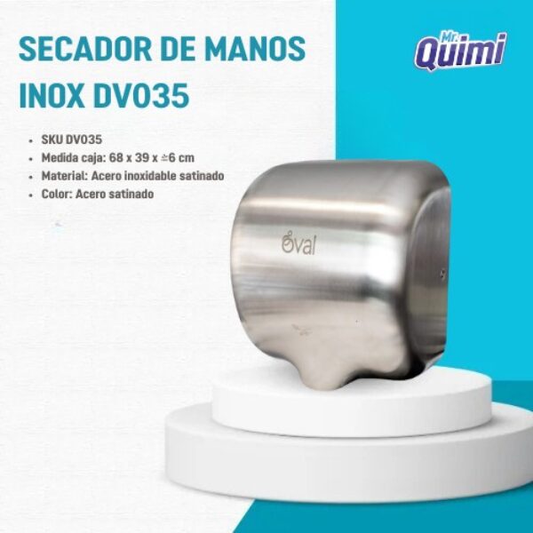 Modelo DV035 en acero inoxidable: secador de manos eléctrico de alto rendimiento y diseño compacto.