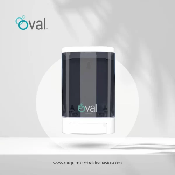 Modelo DV006 Oval: jabonera de 1 litro con acabado humo y blanco, compacta y resistente. 