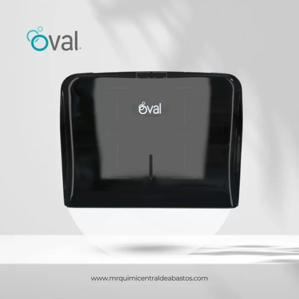 Modelo DV042 negro de Oval: compacto, resistente y compatible con toallas interdobladas tipo Z.