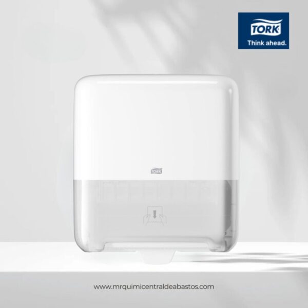 Equipo Tork original, ideal para baños de alto tránsito. Diseño moderno y funcional con sistema de extracción continua.