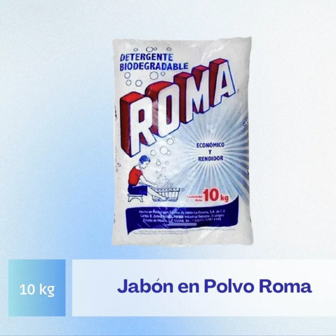 Detergente en polvo Roma 10 kg. Envíos a todo México. Mayoreo y menudeo.