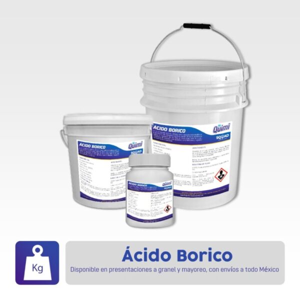 Ácido bórico en polvo, versátil para uso industrial, agrícola y cosmético. Disponible en Mr. Quimi Central de Abastos con venta en Querétaro y envíos a todo México.