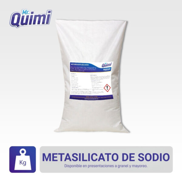 Metasilicato de Sodio en polvo blanco, potente desengrasante e inhibidor de corrosión para detergentes y limpieza industrial. Disponible a granel y mayoreo con envíos a todo México.