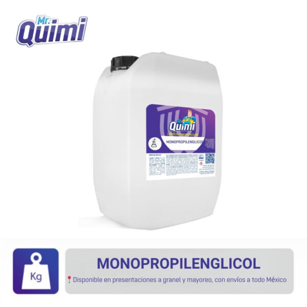 Monopropilenglicol (MPG), líquido seguro y versátil usado como humectante y solvente en alimentos, cosmética, farmacia e industria. Disponible a granel y mayoreo con envíos a todo México.