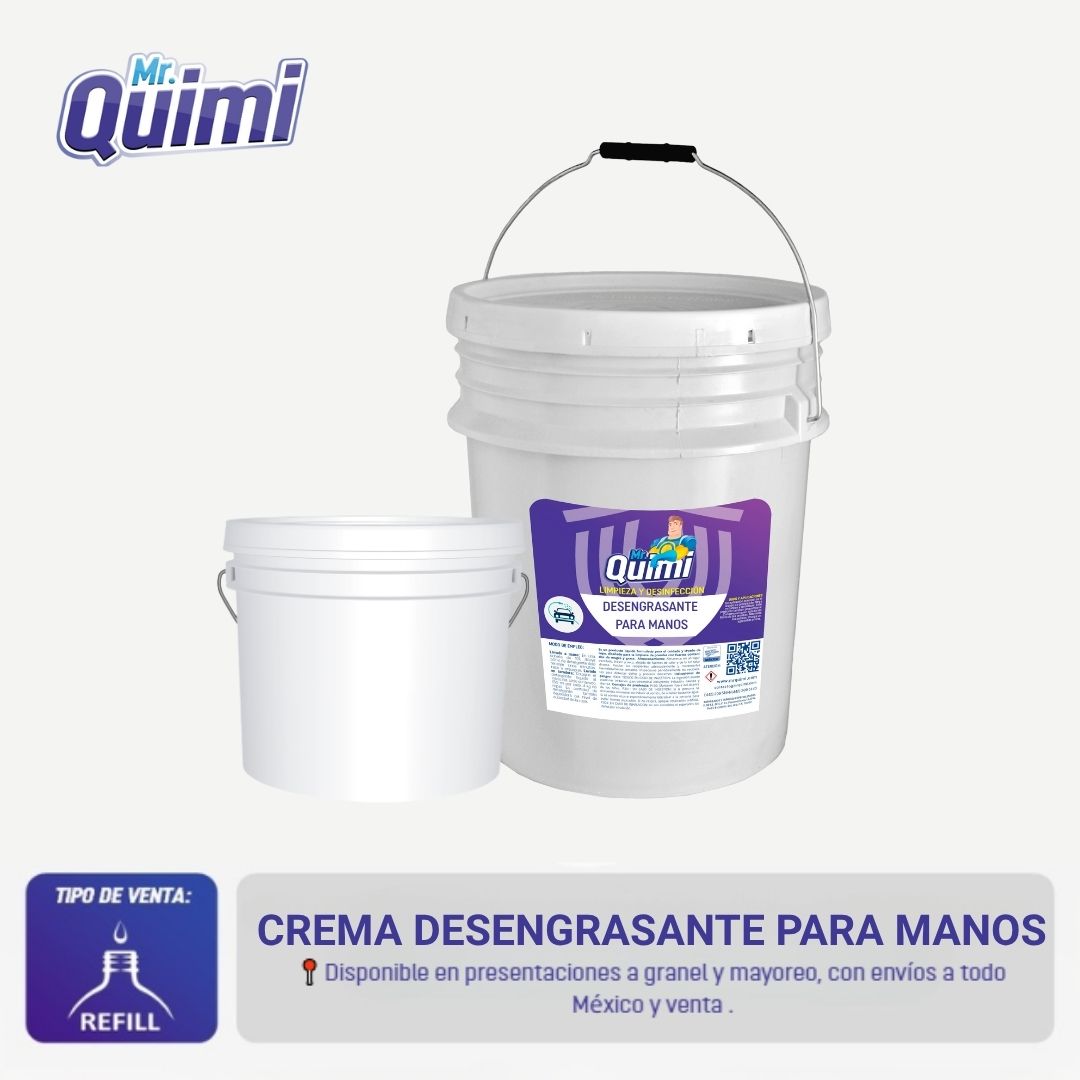Desengrasante para manos que elimina grasa y aceite sin resecar la piel, ideal para talleres e industrias